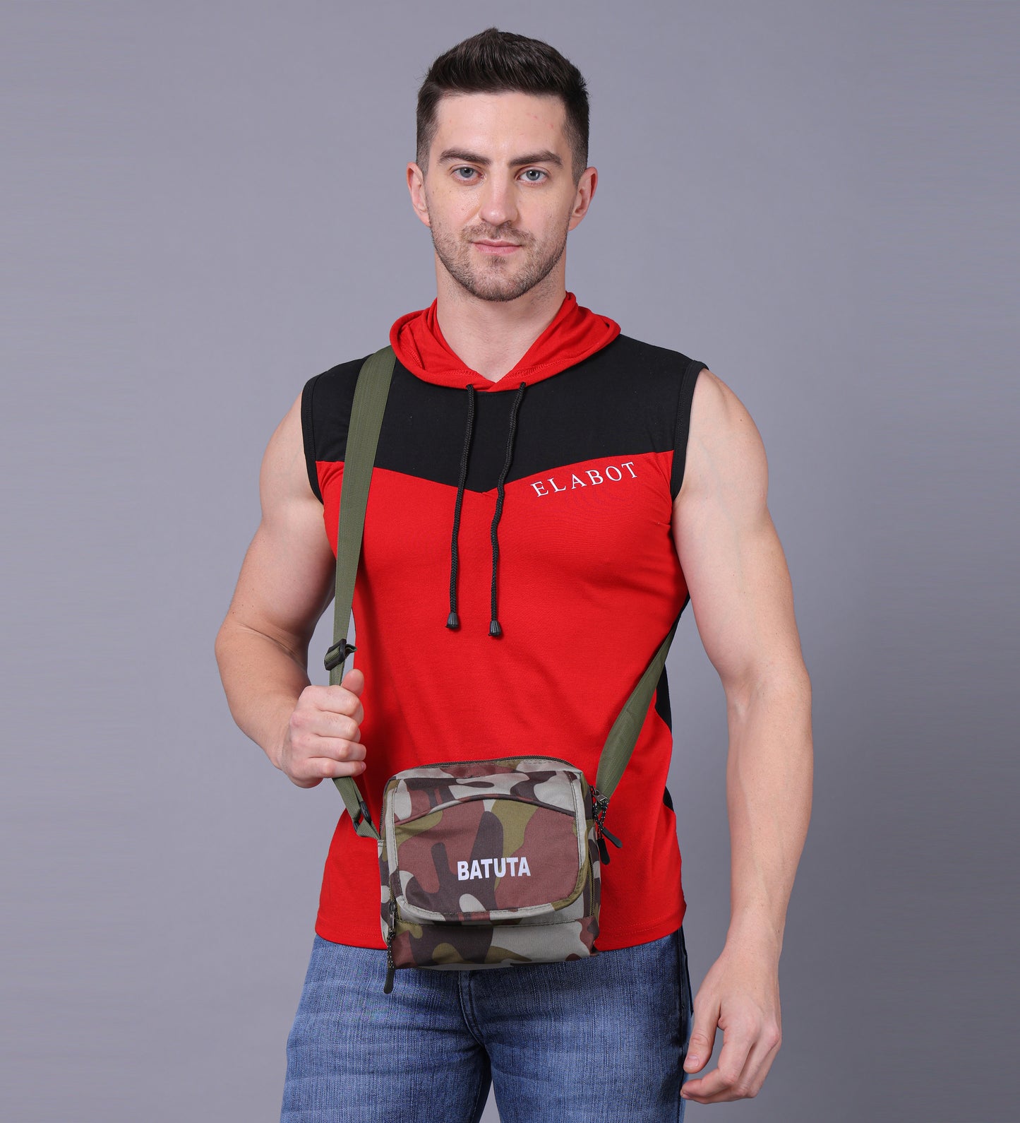 BATUTA - Army Print Waterproof Travel Sling Bag for Men - Durable Polyester Material