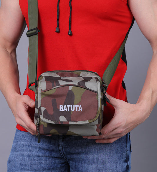 BATUTA - Army Print Waterproof Travel Sling Bag for Men - Durable Polyester Material