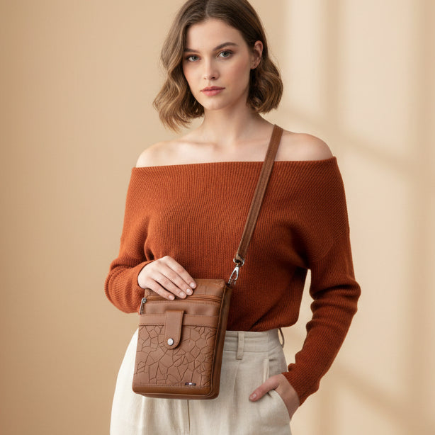 Women Crossbody Sling Bag | Premium PU Leather Small Side Bag for Girls & Ladies | Adjustable Strap | Multiple Zipper Pockets | Lightweight Daily Use Purse