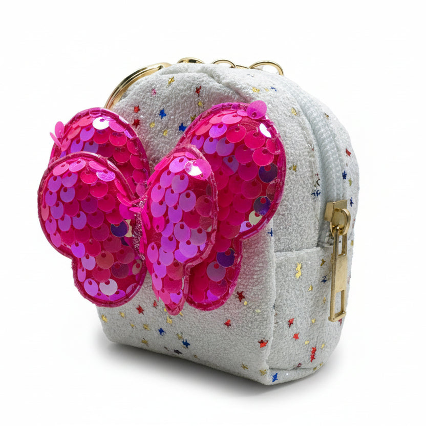 BATUTA - Girls Embroidery Zipper Mini Reversible Sequin Purse Keychain Pouch Bag (Multicolour, 10 x 7 x 5cm)