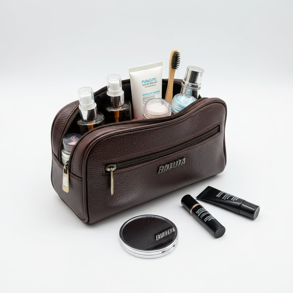 BATUTA Genuine Leather Toiletry Bag for Men & Women | Travel Shaving Kit Pouch | Two Section Variants | Vintage Brown & Black | Unisex Kit Organizer