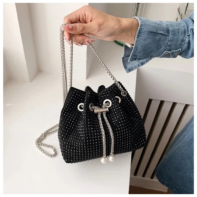 Women's Bucket Chain Bags with Rivets Girls Fashion
Crossbody Bag Bright Diamond Evening Clutch Handbag