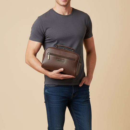 BATUTA Genuine Leather Toiletry Bag for Men & Women | Travel Shaving Kit Pouch | Two Section Variants | Vintage Brown & Black | Unisex Kit Organizer