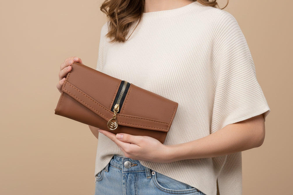 Elegant Women’s Multi-Compartment Long Wallet with Zipper Pocket & Magnetic Closure