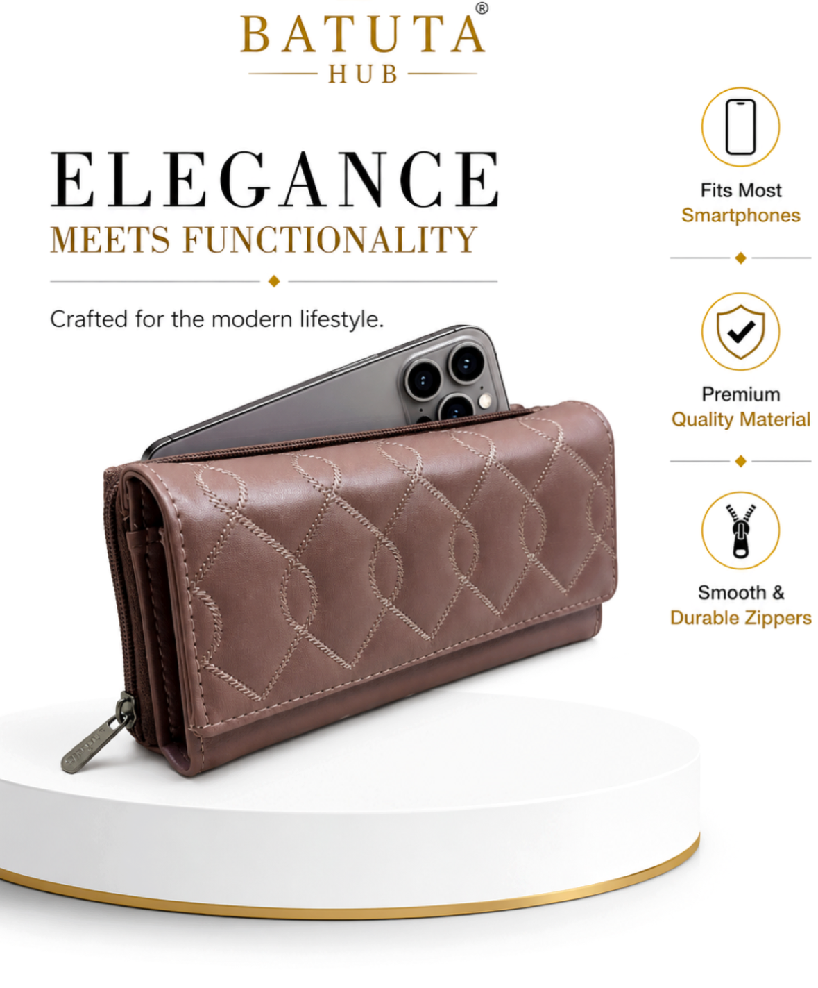 BATUTA Women’s Long Wallet | PU Leather Clutch Wallet for Women | 2 Zip | Multiple Card Slots | Cash & Mobile Holder