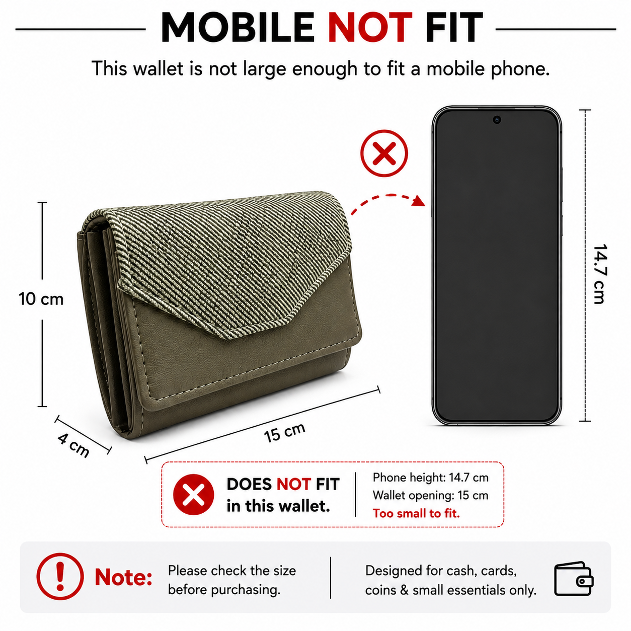 BATUTA Women Bi-Fold PU Leather Wallet | Card Holder | Coin Pocket | Compact Ladies Wallet | Olive Grey