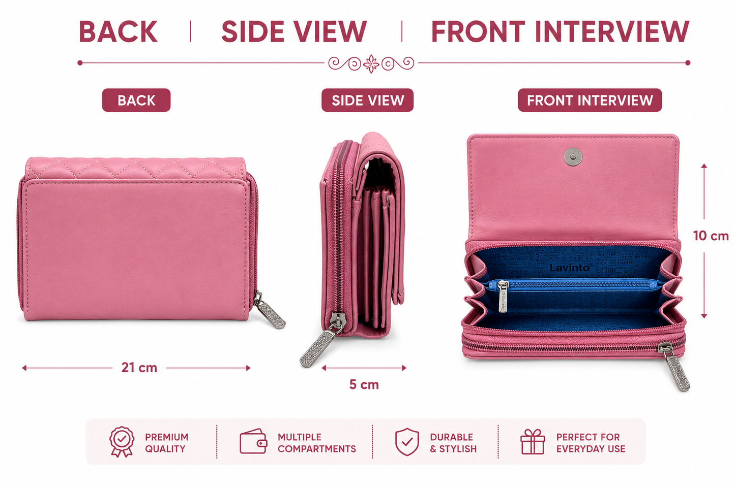 BATUTA Women’s Long Wallet | PU Leather Clutch Wallet for Women | 2 Zip | Multiple Card Slots | Cash & Mobile Holder