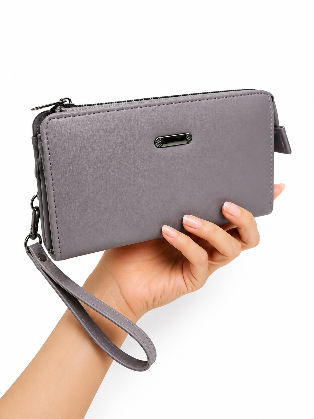 BATUTA Women’s Zip Around Clutch Wallet | PU Leather Ladies Wallet | Multi Compartment Purse with Card Slots, Cash Sections, Coin Pocket & Wrist Strap