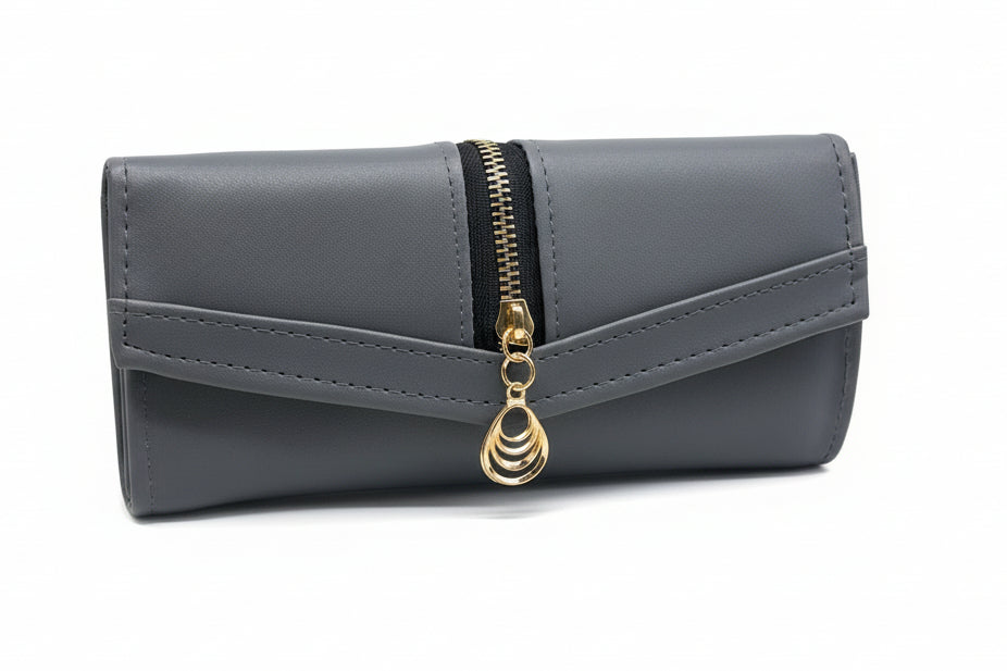 Elegant Women’s Multi-Compartment Long Wallet with Zipper Pocket & Magnetic Closure
