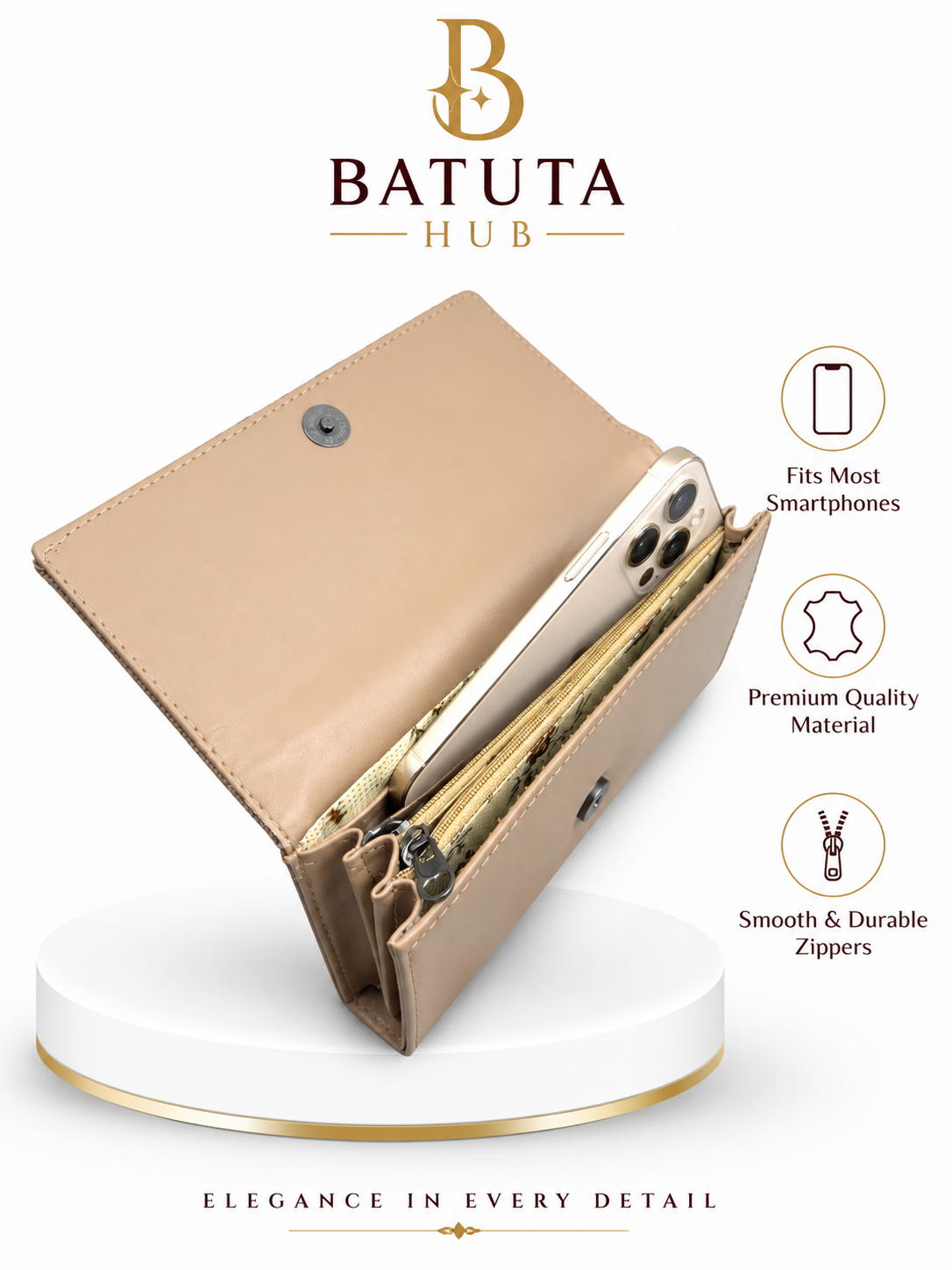 BATUTA HUB Women’s Premium Textured Leatherette Clutch Wallet | Long Ladies Purse with Multiple Card Slots, Zip Pocket & Magnetic Closure | Stylish Wallet for Women