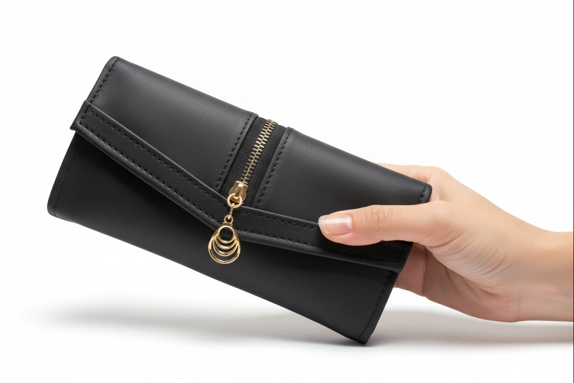 Elegant Women’s Multi-Compartment Long Wallet with Zipper Pocket & Magnetic Closure