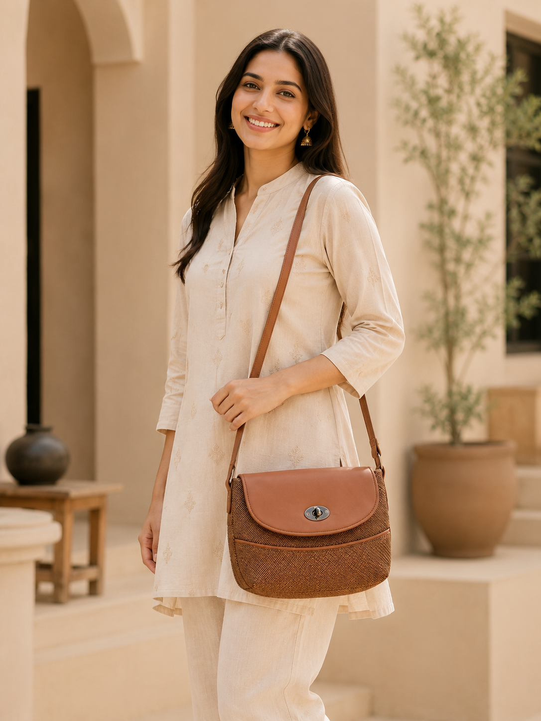 Women’s Stylish Textured Sling Bag | Crossbody Shoulder Bag with Magnetic Flap Closure | Multi-Compartment Everyday Handbag