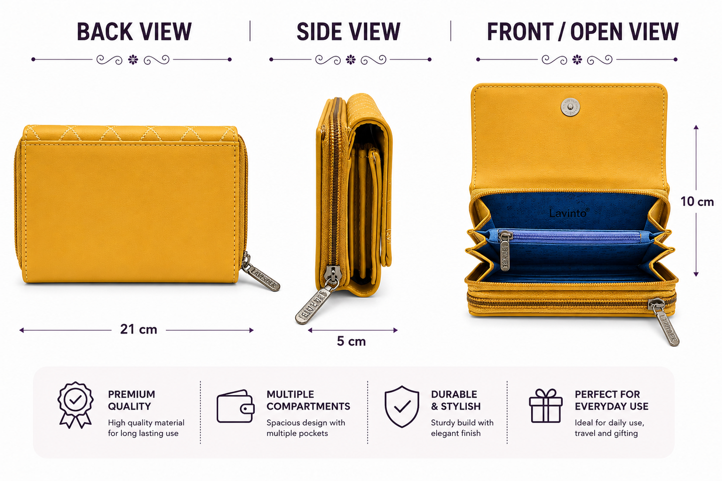 BATUTA Women’s Long Wallet | PU Leather Clutch Wallet for Women | 2 Zip | Multiple Card Slots | Cash & Mobile Holder