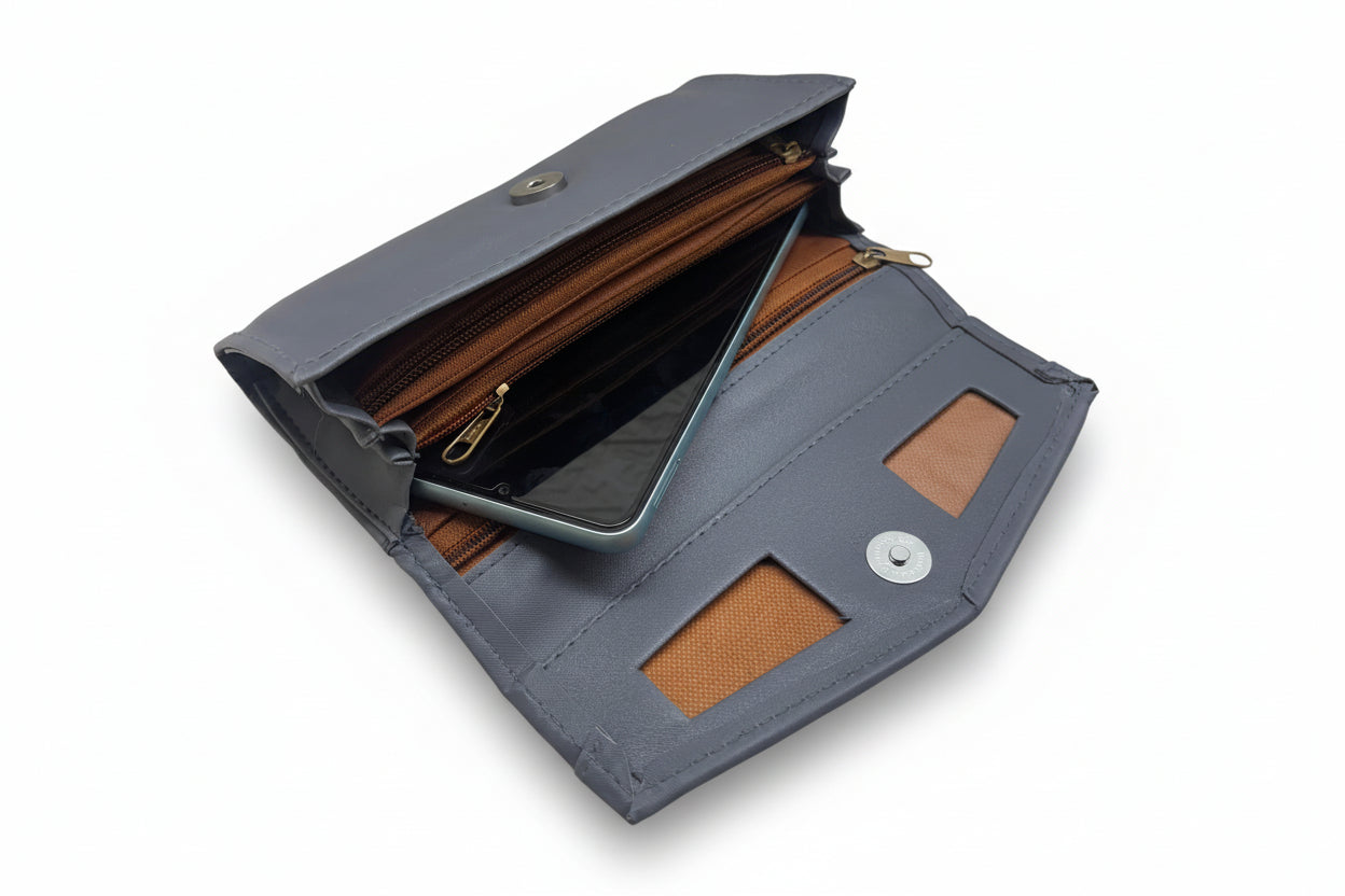 Elegant Women’s Multi-Compartment Long Wallet with Zipper Pocket & Magnetic Closure