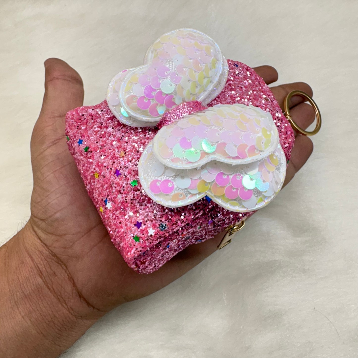 BATUTA - Girls Embroidery Zipper Mini Reversible Sequin Purse Keychain Pouch Bag (Multicolour, 10 x 7 x 5cm)