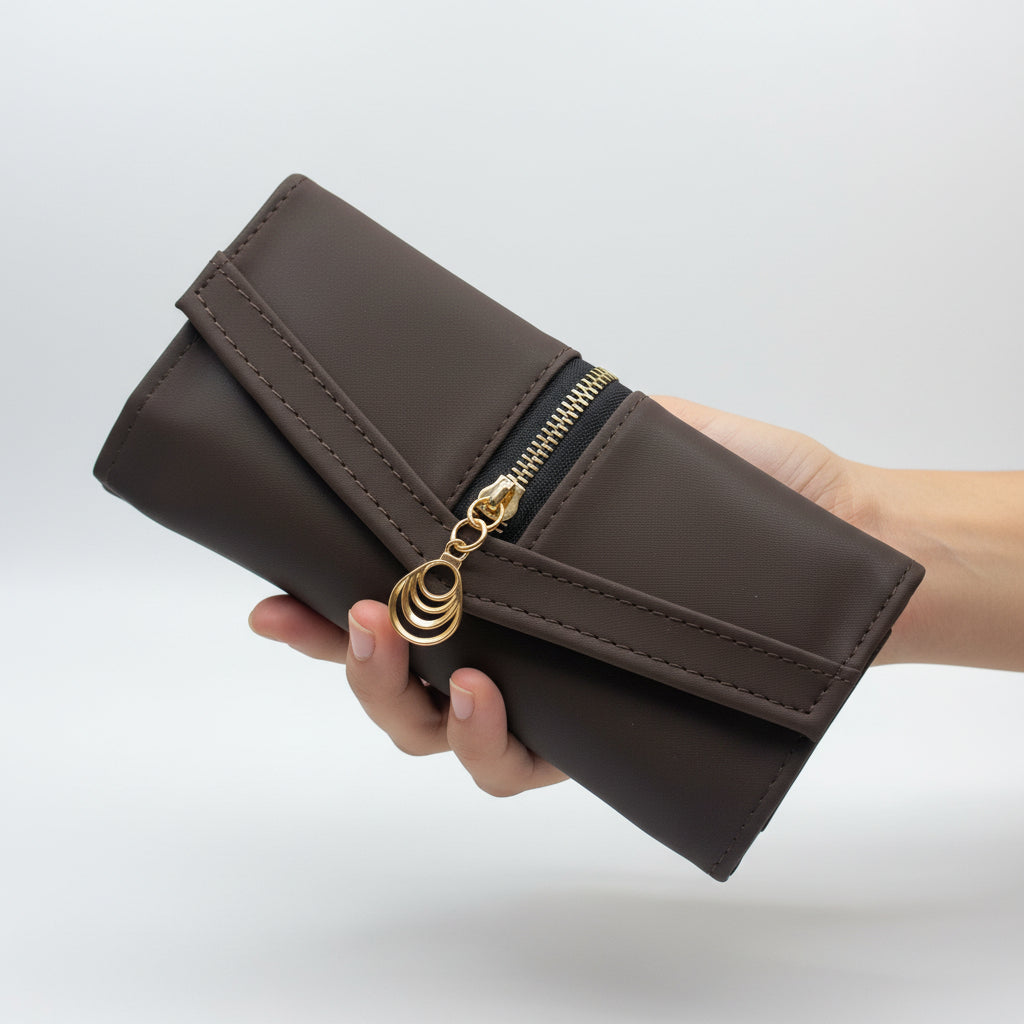 Elegant Women’s Multi-Compartment Long Wallet with Zipper Pocket & Magnetic Closure