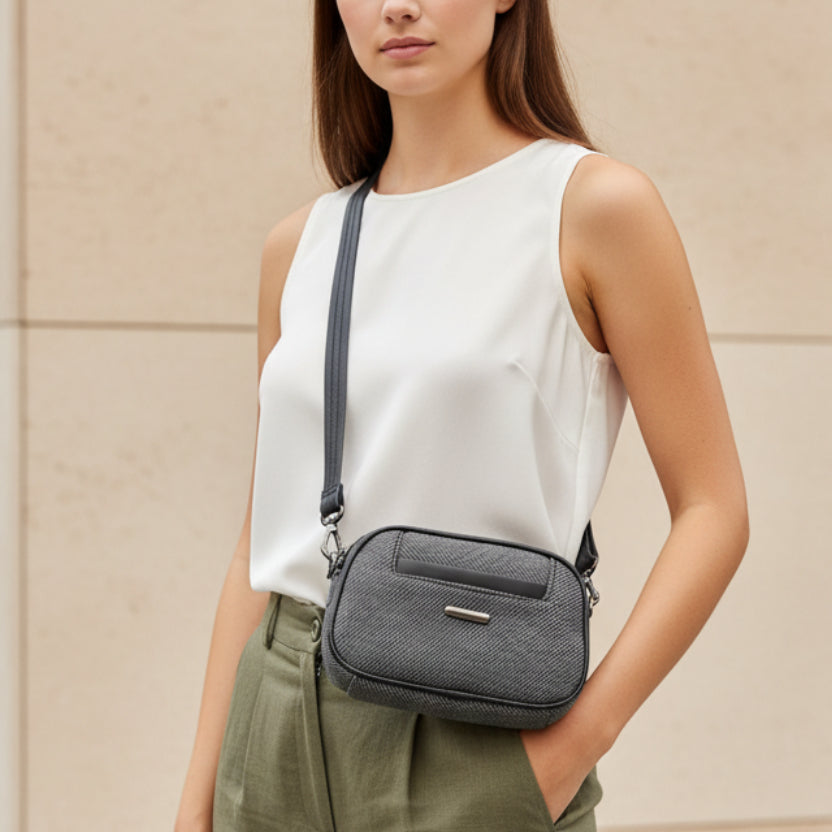 Women Compact Sling Bag | Small Crossbody Shoulder Bag | Multi Pocket | 2 Compartments | Adjustable Strap