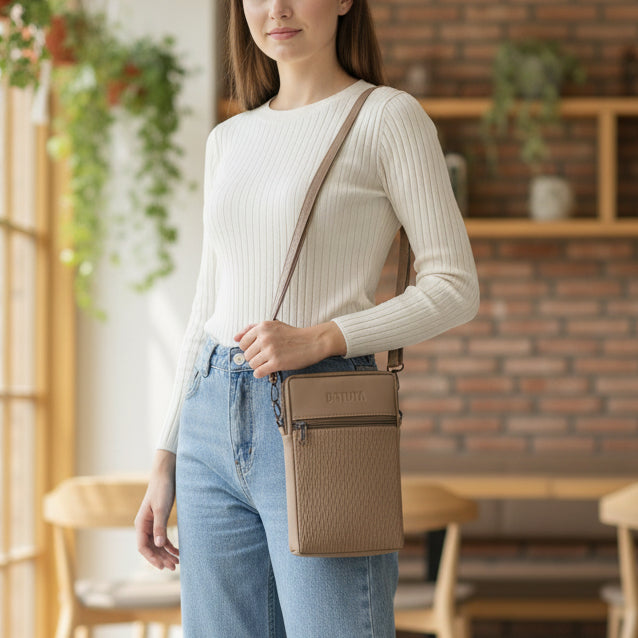 BATUTA HUB Women Crossbody Sling Bag | Premium PU Leather Small Size Bag for Girls & Ladies | Adjustable Strap | Multiple Zipper Pockets | Lightweight Daily Use Purse