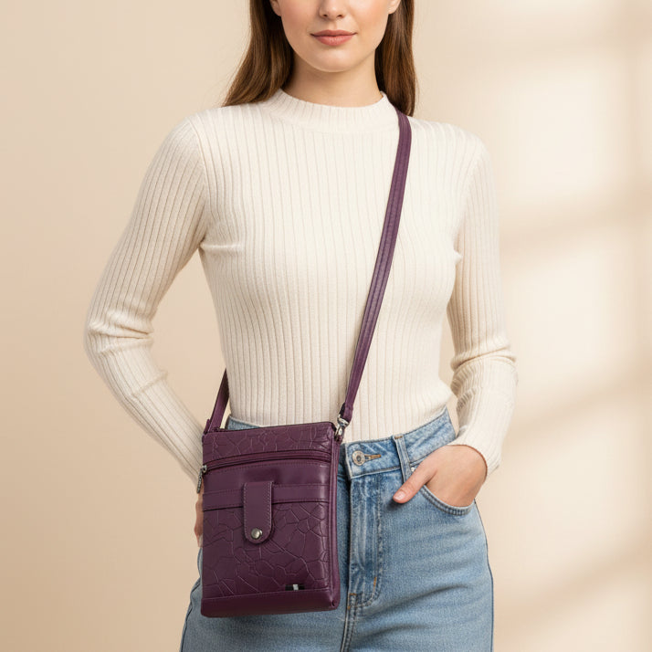 Women Crossbody Sling Bag | Premium PU Leather Small Side Bag for Girls & Ladies | Adjustable Strap | Multiple Zipper Pockets | Lightweight Daily Use Purse