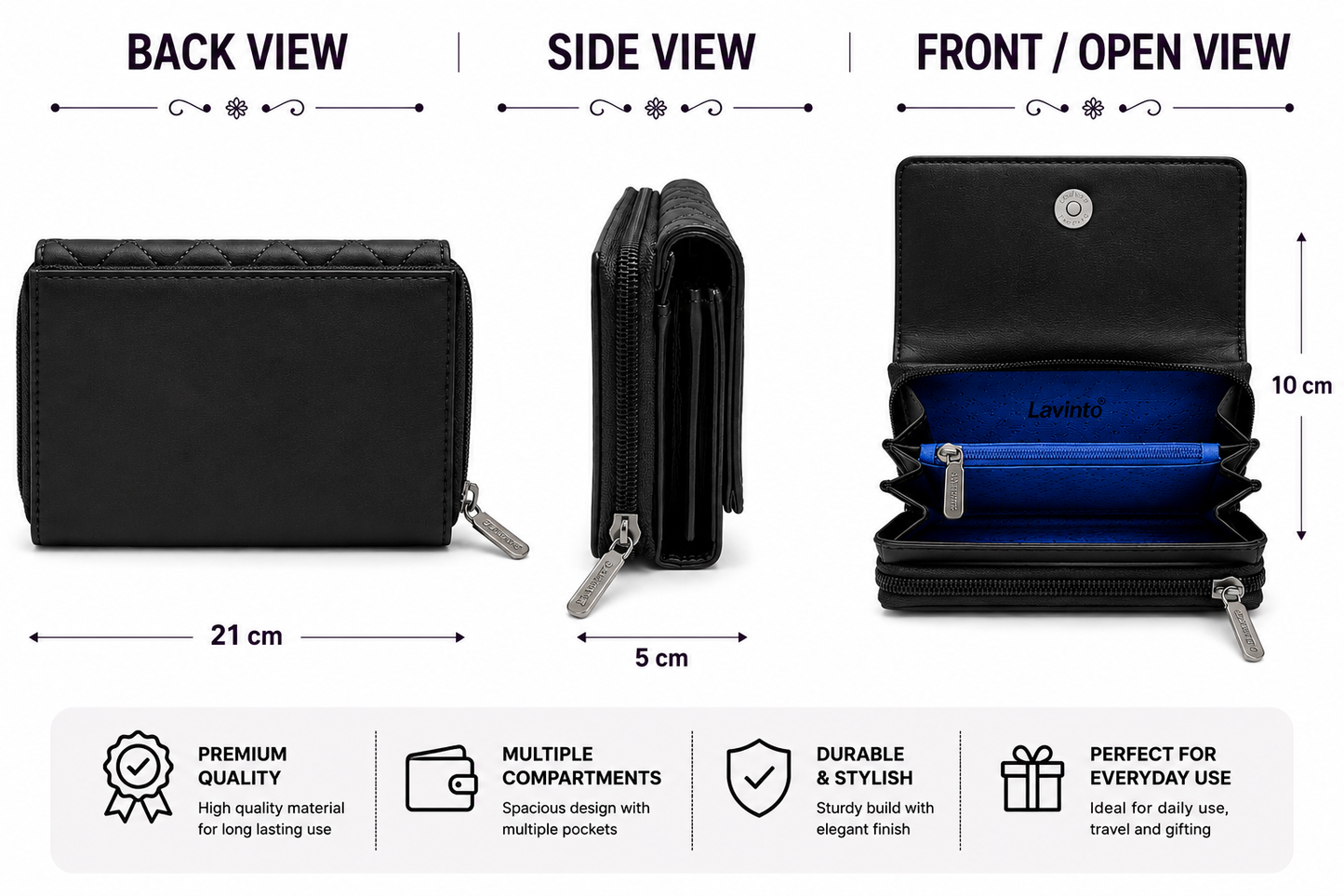 BATUTA Women’s Long Wallet | PU Leather Clutch Wallet for Women | 2 Zip | Multiple Card Slots | Cash & Mobile Holder