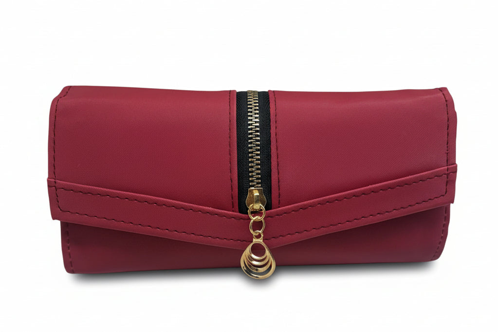 Elegant Women’s Multi-Compartment Long Wallet with Zipper Pocket & Magnetic Closure