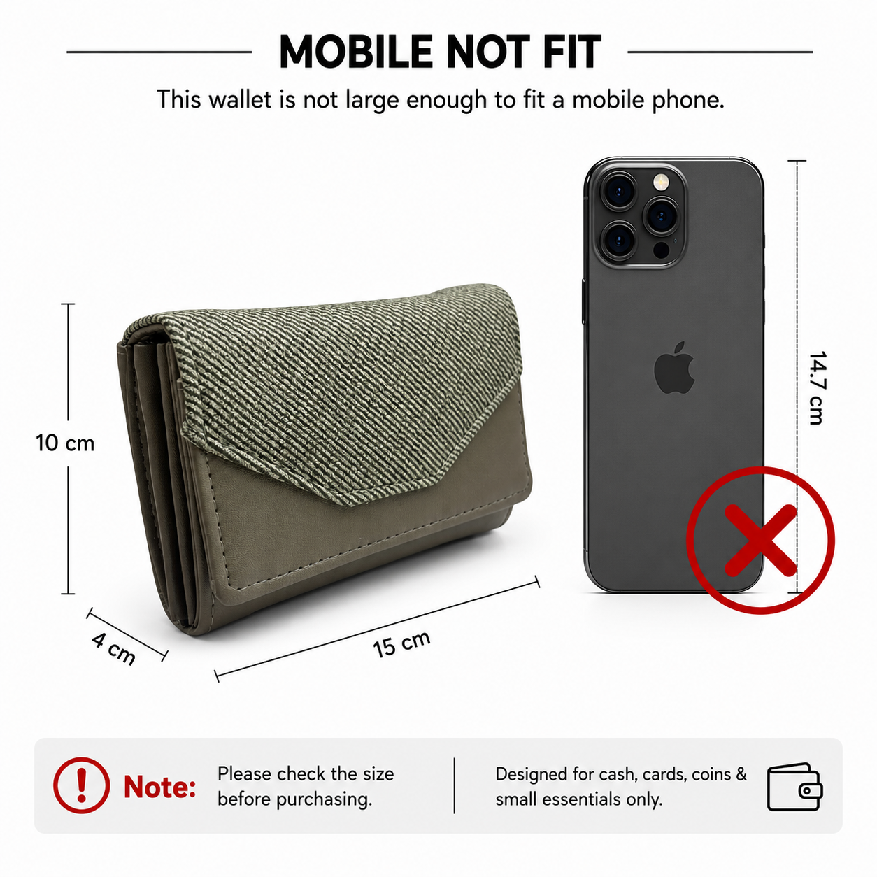 BATUTA Women Bi-Fold PU Leather Wallet | Card Holder | Coin Pocket | Compact Ladies Wallet | Olive Grey