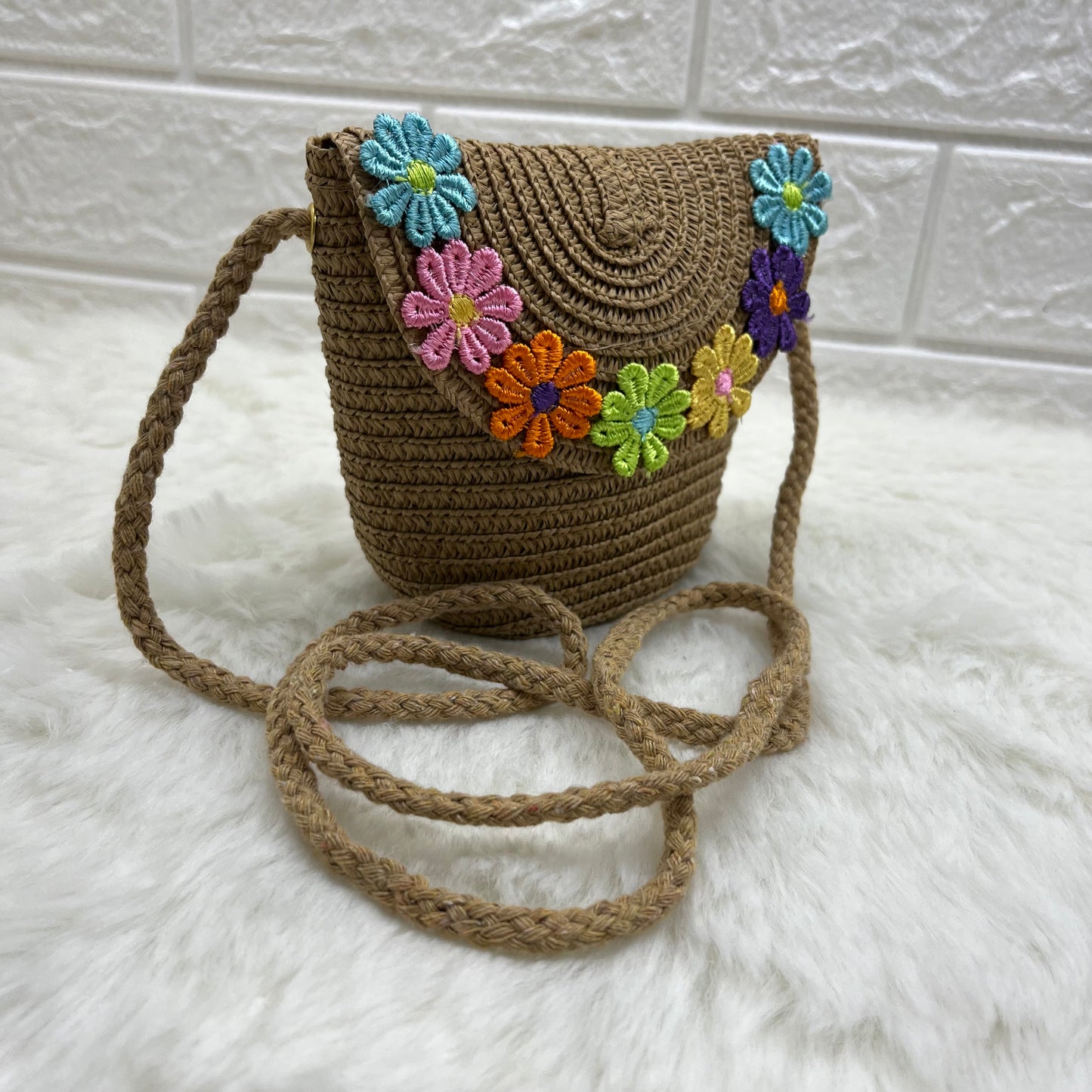 Mini Sling Bag for Baby Girls and Princess Straw Messenger Bag Handmade Shoulder Bag