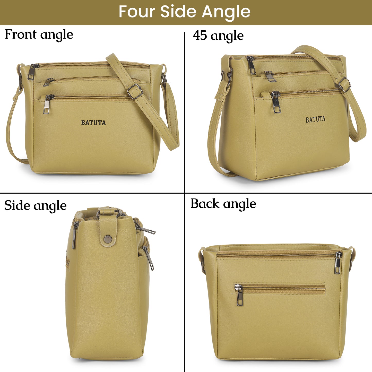 BATUTA - Women's Multi-Zipper Sling Bag, PU Leather Crossbody Purse