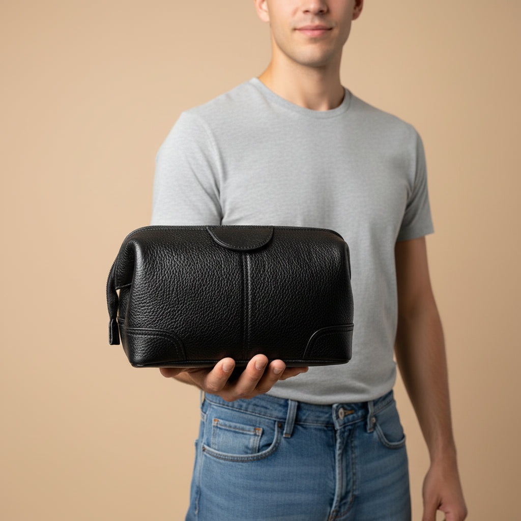 BATUTA Genuine Leather Toiletry Bag for Men & Women | Travel Shaving Kit Pouch | Single Section Variants | Vintage Brown & Black | Unisex  Kit Organizer