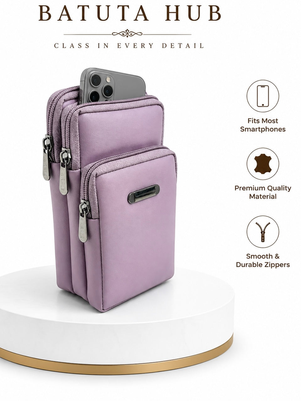 BATUTA HUB Women’s Mobile Sling Bag | Multi Pocket Crossbody Bag | 3 Zip Compartments | Adjustable Shoulder Strap Compact Travel Organizer Purse for Daily Use