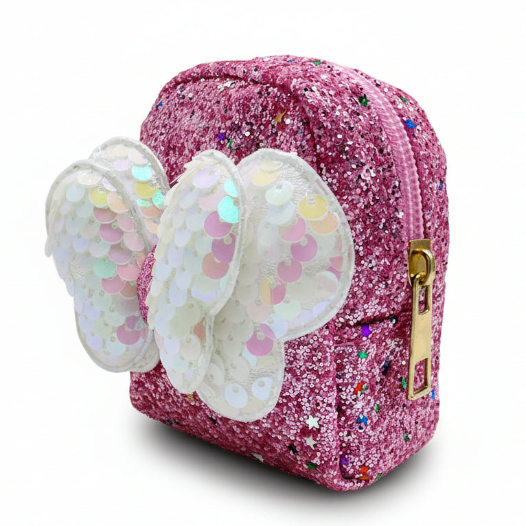 BATUTA - Girls Embroidery Zipper Mini Reversible Sequin Purse Keychain Pouch Bag (Multicolour, 10 x 7 x 5cm)