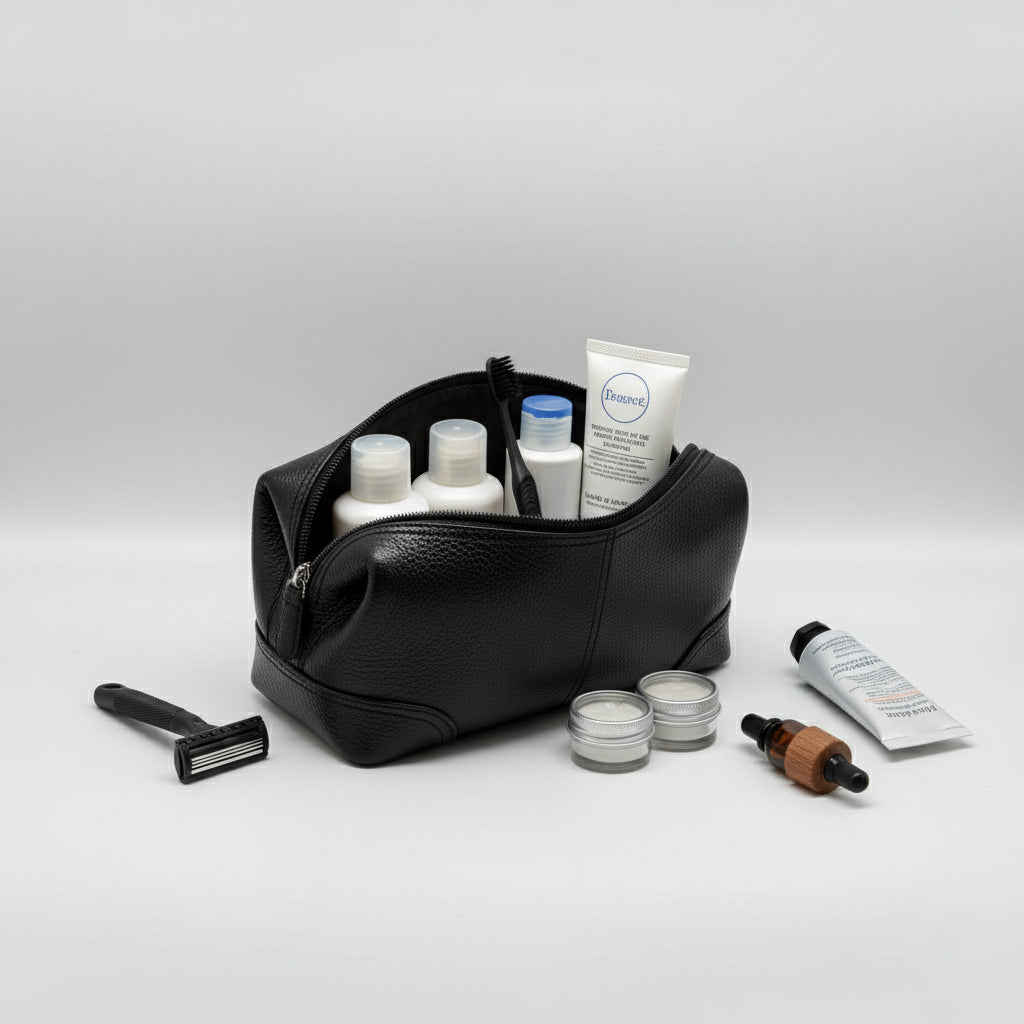 BATUTA Genuine Leather Toiletry Bag for Men & Women | Travel Shaving Kit Pouch | Single Section Variants | Vintage Brown & Black | Unisex  Kit Organizer