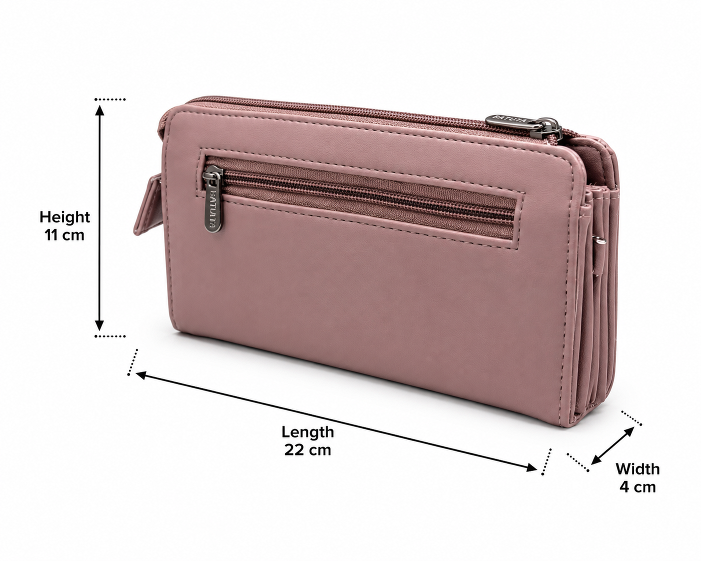 BATUTA Women’s Zip Around Clutch Wallet | PU Leather Ladies Wallet | Multi Compartment Purse with Card Slots, Cash Sections, Coin Pocket & Wrist Strap