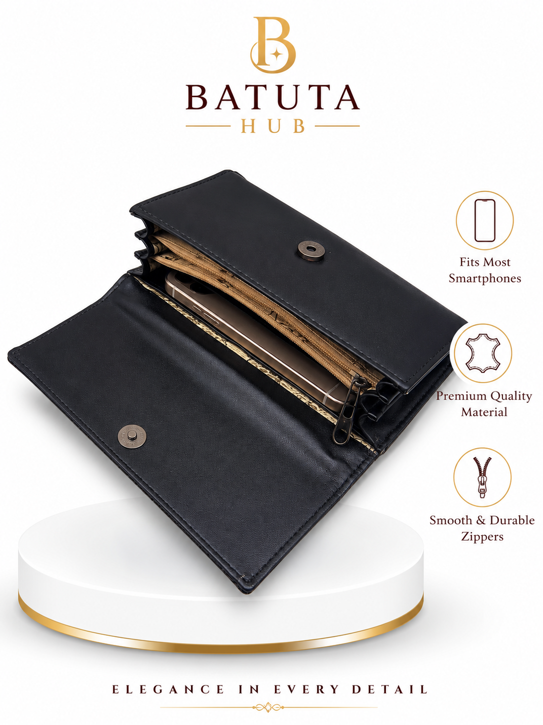 BATUTA HUB Women’s Premium Textured Leatherette Clutch Wallet | Long Ladies Purse with Multiple Card Slots, Zip Pocket & Magnetic Closure | Stylish Wallet for Women