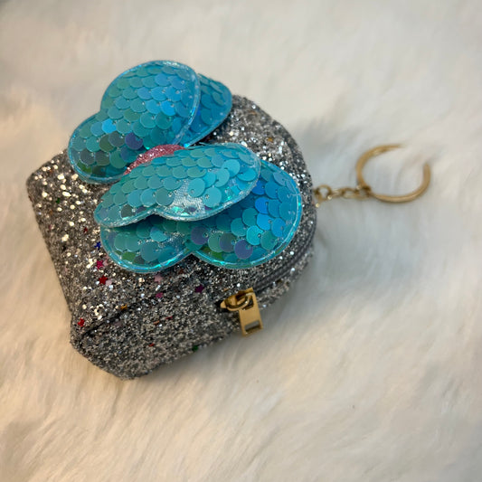 BATUTA - Girls Embroidery Zipper Mini Reversible Sequin Purse Keychain Pouch Bag (Multicolour, 10 x 7 x 5cm)
