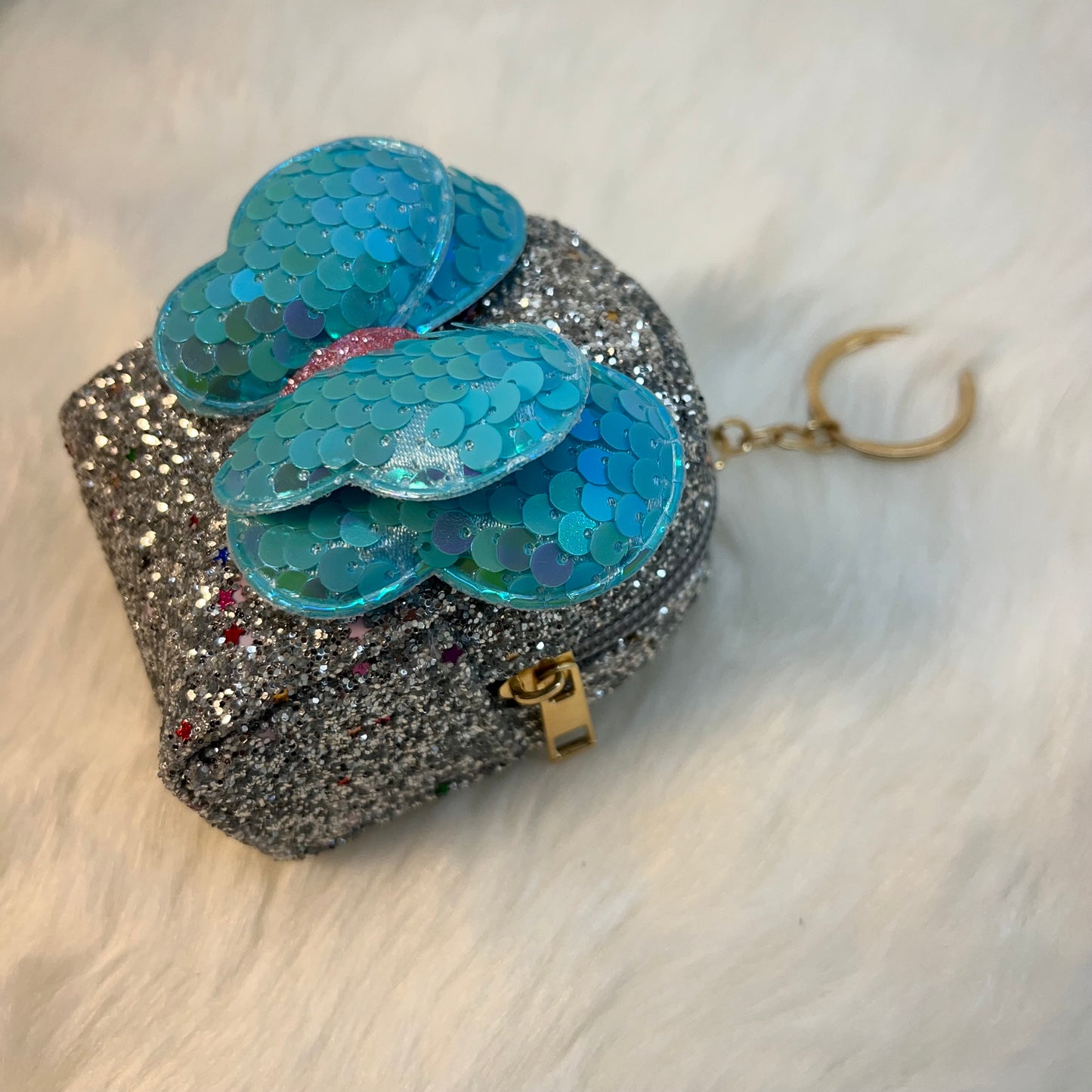 BATUTA - Girls Embroidery Zipper Mini Reversible Sequin Purse Keychain Pouch Bag (Multicolour, 10 x 7 x 5cm)