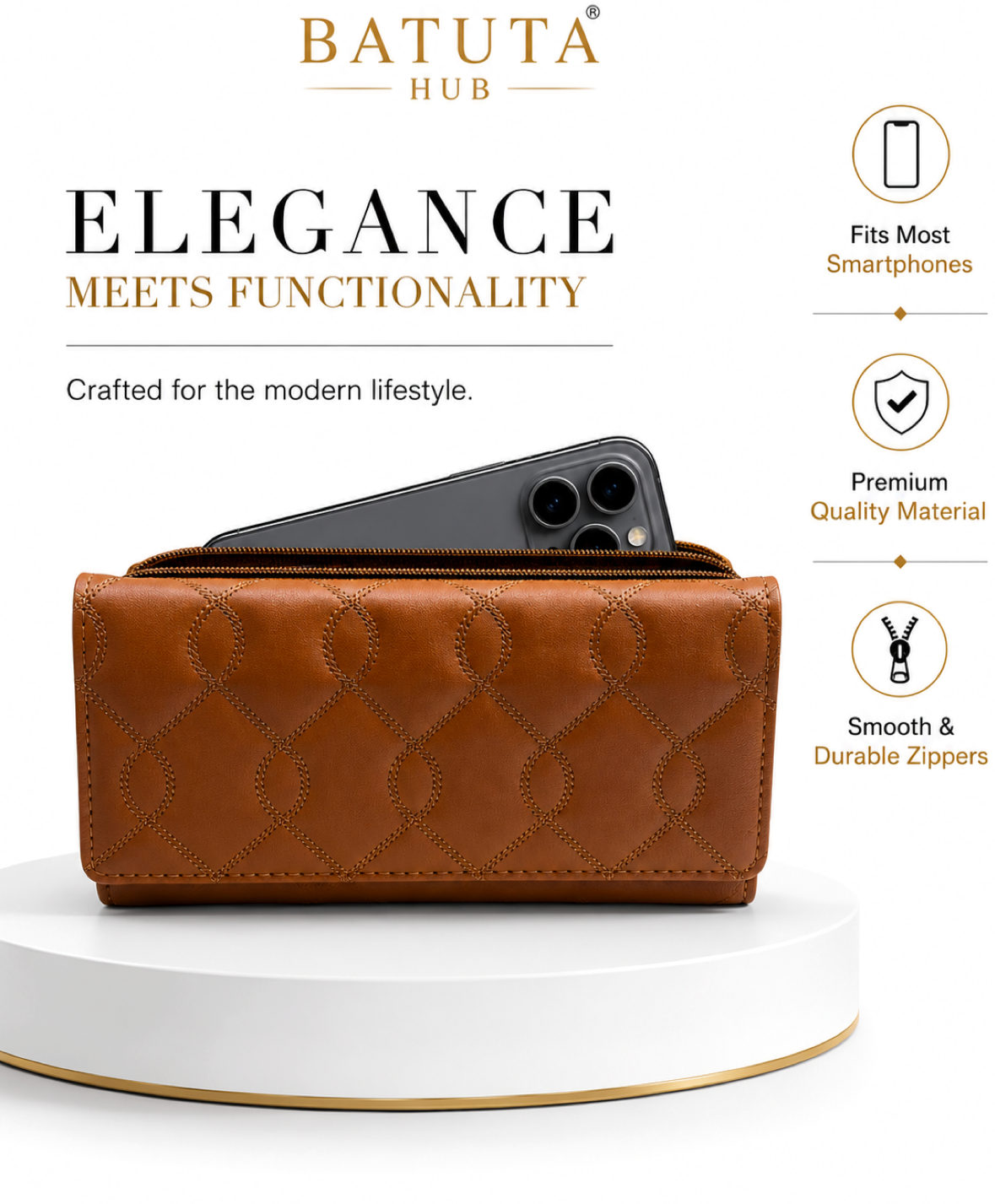 BATUTA Women’s Long Wallet | PU Leather Clutch Wallet for Women | 2 Zip | Multiple Card Slots | Cash & Mobile Holder