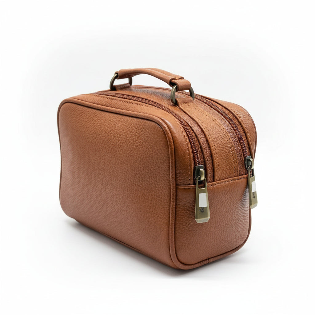 BATUTA Genuine Leather Toiletry Bag for Men & Women | Travel Shaving Kit Pouch | Two Section Variants | Vintage Brown & Black | Unisex Kit Organizer