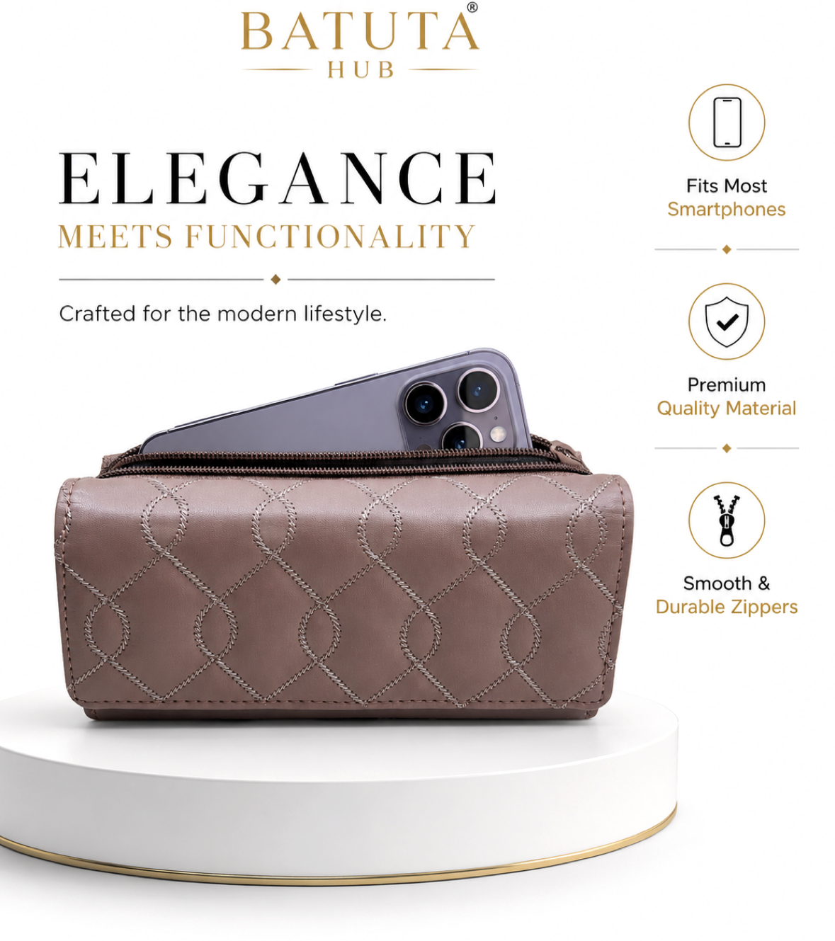 BATUTA Women’s Long Wallet | PU Leather Clutch Wallet for Women | 2 Zip | Multiple Card Slots | Cash & Mobile Holder