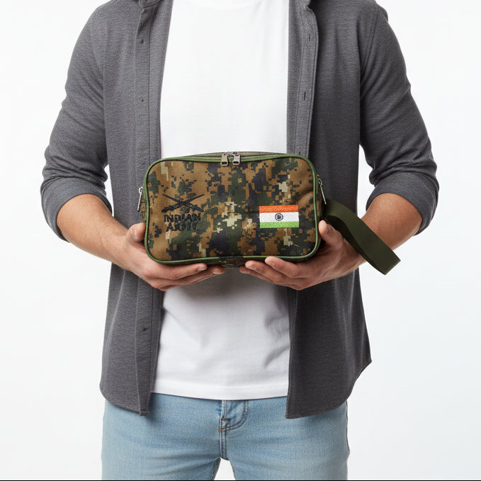 BATUTA HUB Army Design Shaving Kit Bag for Men | Waterproof Travel Toiletry Organizer