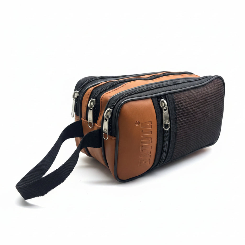Premium Multi Zip Shaving Pouch for Men | Travel Toiletry Organizer Bag | Waterproof Grooming Kit Storage Pouch