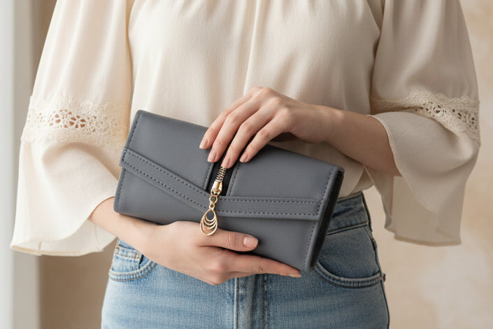 Elegant Women’s Multi-Compartment Long Wallet with Zipper Pocket & Magnetic Closure