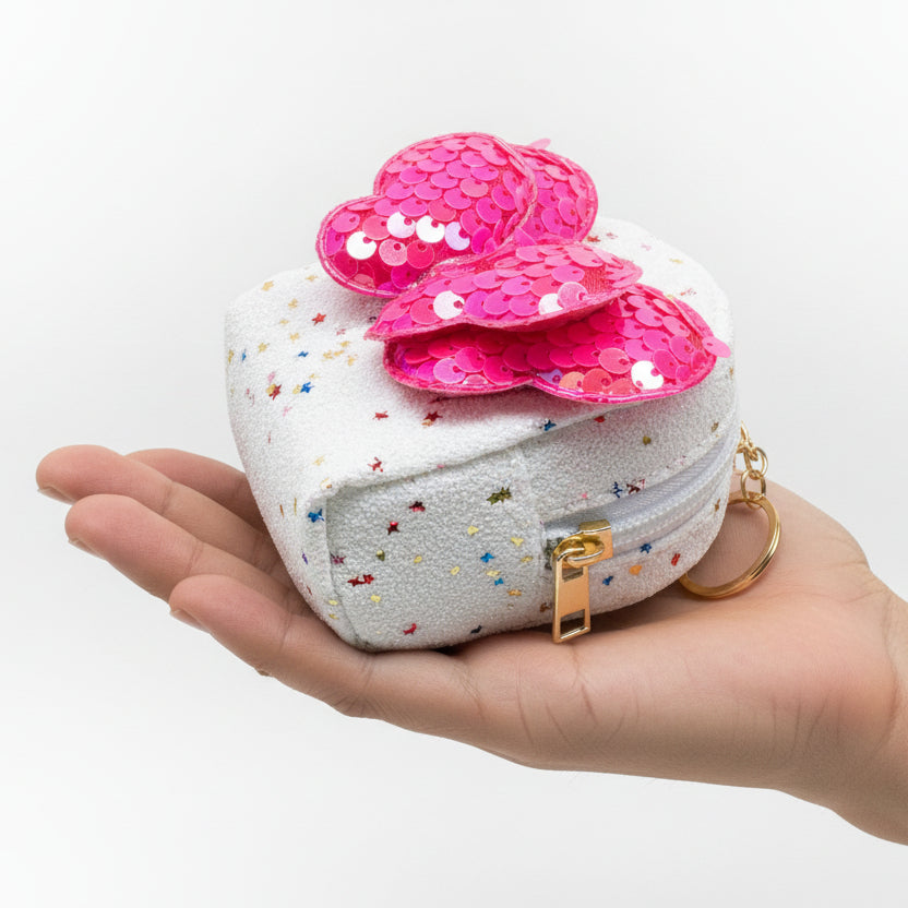 BATUTA - Girls Embroidery Zipper Mini Reversible Sequin Purse Keychain Pouch Bag (Multicolour, 10 x 7 x 5cm)
