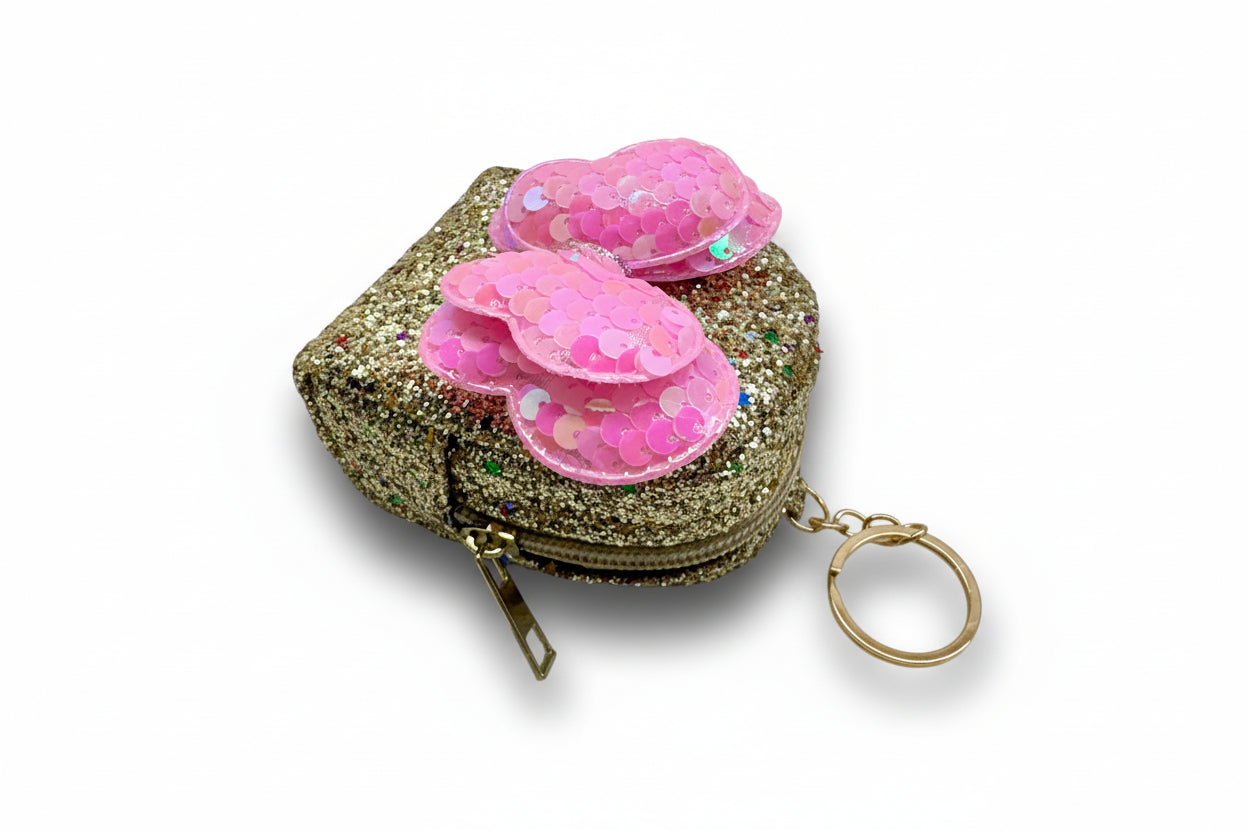 BATUTA - Girls Embroidery Zipper Mini Reversible Sequin Purse Keychain Pouch Bag (Multicolour, 10 x 7 x 5cm)