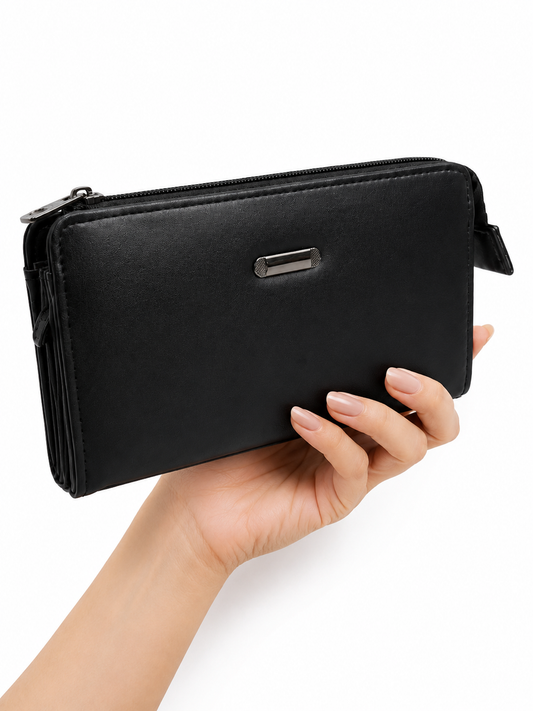 BATUTA Women’s Zip Around Clutch Wallet | PU Leather Ladies Wallet | Multi Compartment Purse with Card Slots, Cash Sections, Coin Pocket & Wrist Strap