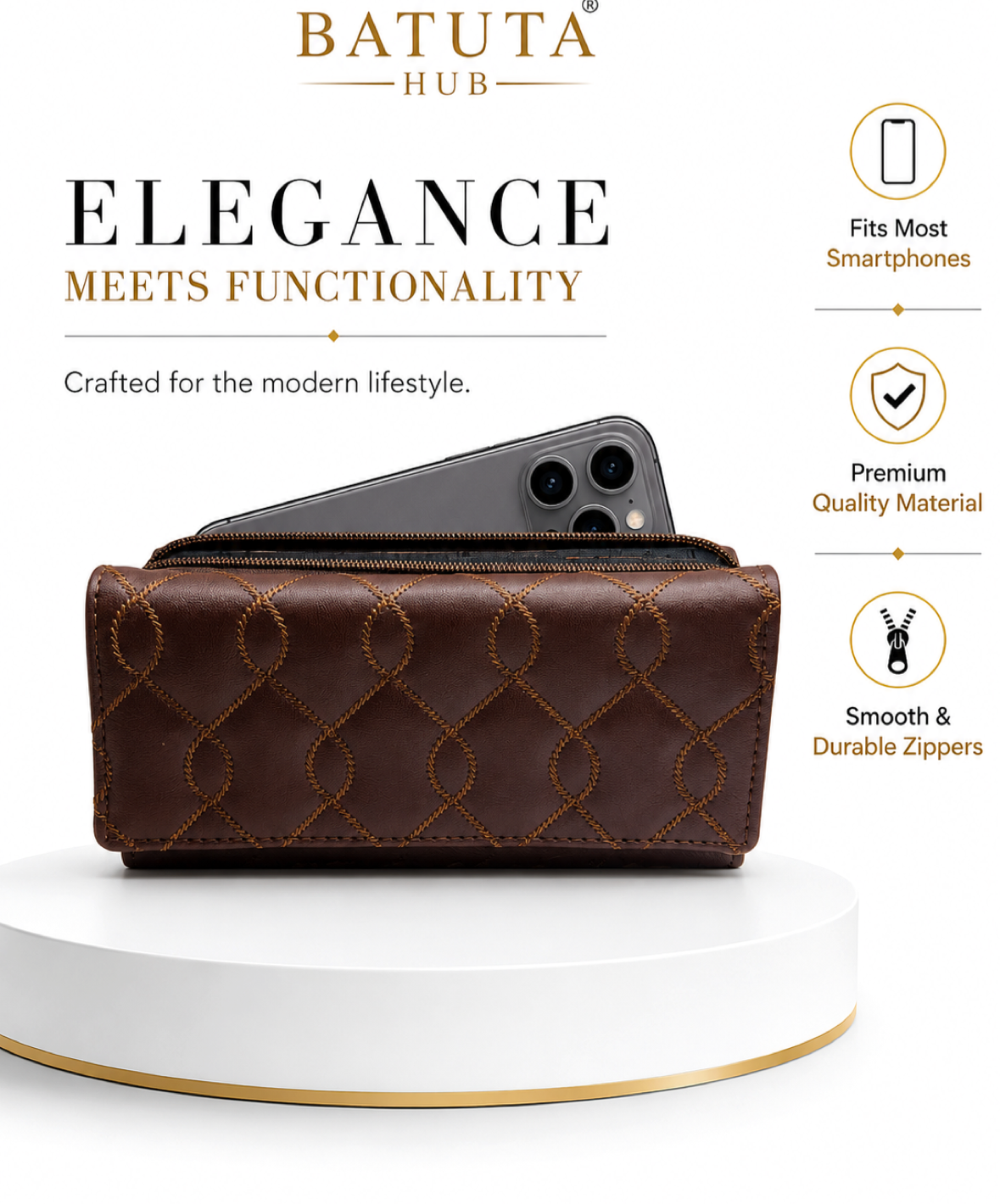 BATUTA Women’s Long Wallet | PU Leather Clutch Wallet for Women | 2 Zip | Multiple Card Slots | Cash & Mobile Holder