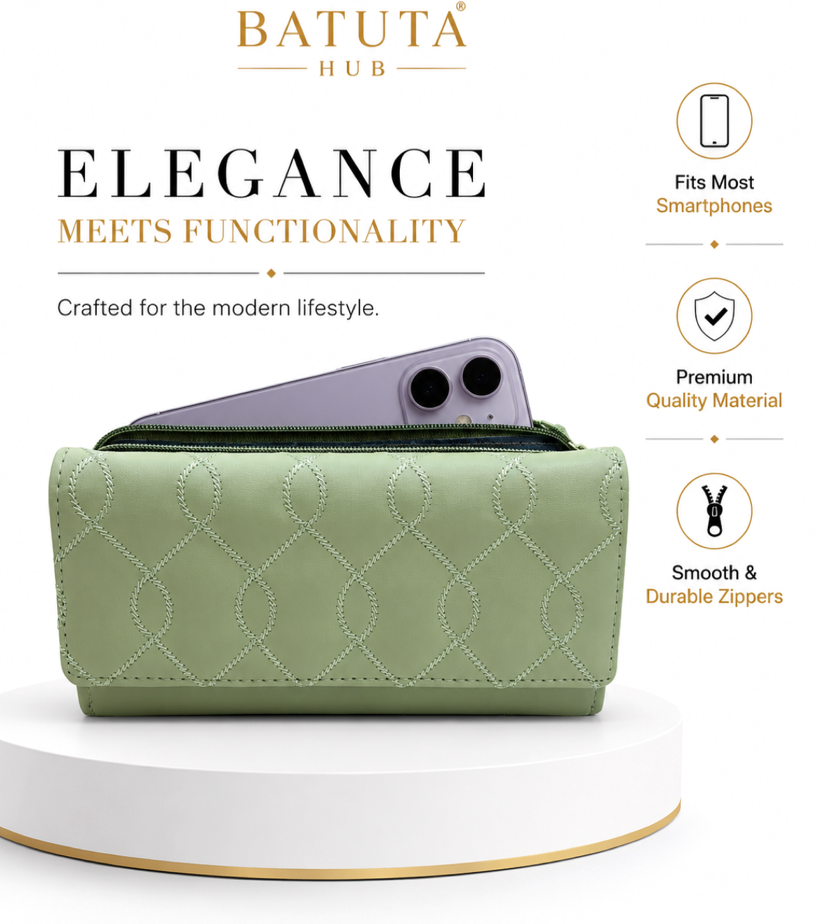 BATUTA Women’s Long Wallet | PU Leather Clutch Wallet for Women | 2 Zip | Multiple Card Slots | Cash & Mobile Holder