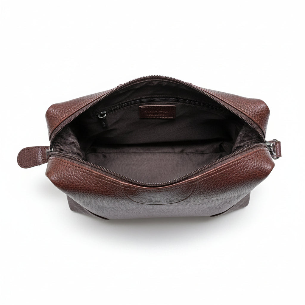 BATUTA Genuine Leather Toiletry Bag for Men & Women | Travel Shaving Kit Pouch | Single Section Variants | Vintage Brown & Black | Unisex  Kit Organizer