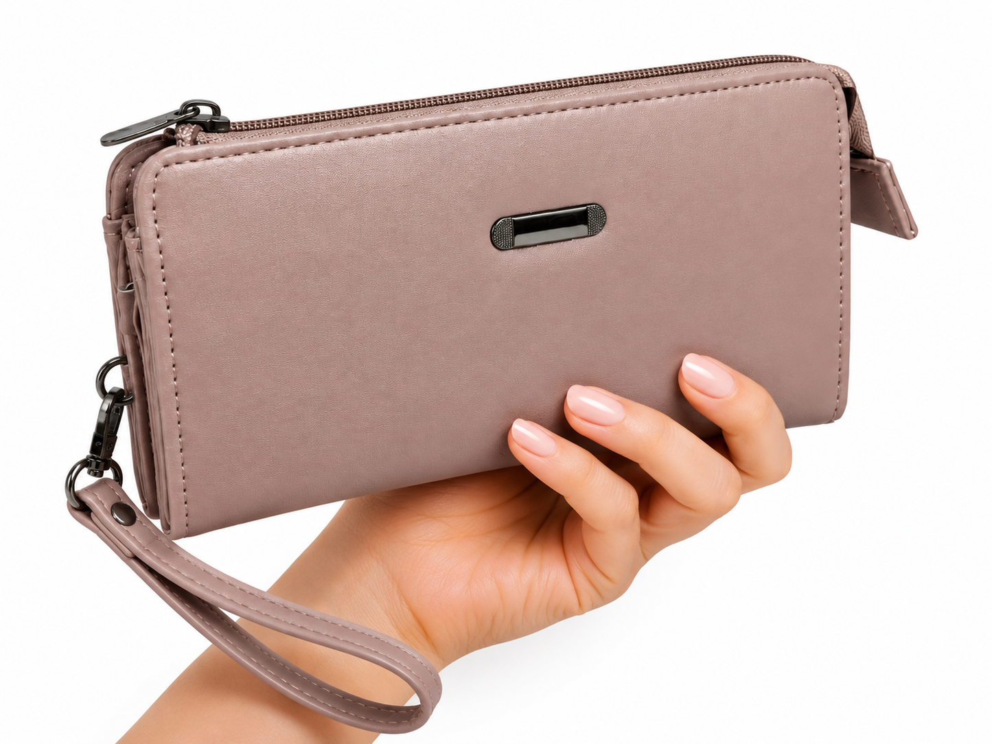BATUTA Women’s Zip Around Clutch Wallet | PU Leather Ladies Wallet | Multi Compartment Purse with Card Slots, Cash Sections, Coin Pocket & Wrist Strap