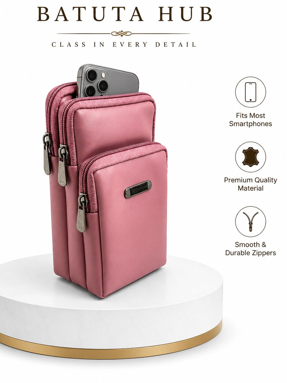 BATUTA HUB Women’s Mobile Sling Bag | Multi Pocket Crossbody Bag | 3 Zip Compartments | Adjustable Shoulder Strap Compact Travel Organizer Purse for Daily Use